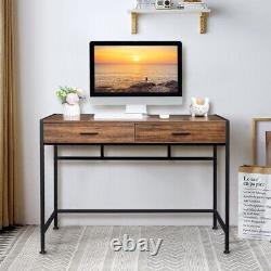 1065075cm Retro Wood Table Top Black Steel Frame Particle Board Two Drawers Co