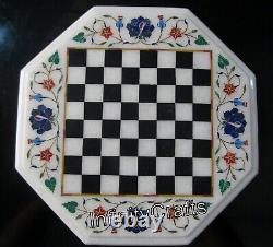 12 Inches Marble Coffee Table Top Floral Pattern Inlay Work Chess Table for Bar