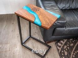 12x24 Blue Epoxy Bar Side Table Top Handmade Console Table Top For Home Decor