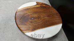 15 Round White Epoxy Coffee Table Top Counter Bar Table Walnut Wooden Home Deco