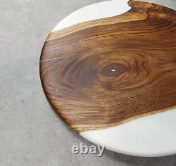 15 Round White Epoxy Coffee Table Top Counter Bar Table Walnut Wooden Home Deco