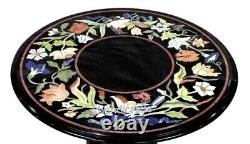 16 Inches Round Marble Coffee Table Top Semi Precious Stone Inlay Work Bar Table