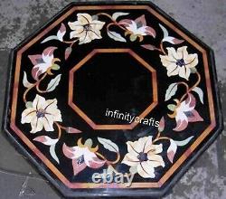 18 Inches Semi Precious Stone Inlay Work Coffee Table Top Black Marble Bar Table