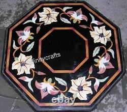 18 Inches Semi Precious Stone Inlay Work Coffee Table Top Black Marble Bar Table
