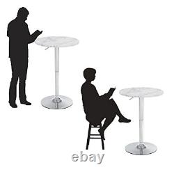 23.62 Round Bar Table, Adjustable Table, MDF Top with Silver Metal Pole White