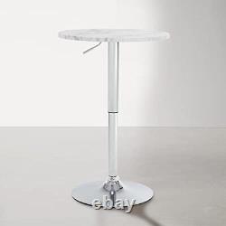 23.62 Round Bar Table, Adjustable Table, MDF Top with Silver Metal Pole White