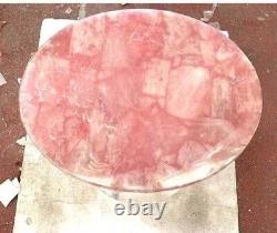 24 Round Pink Quartz Gemstone Dining Table Agate Bar Table Top Cafeteria Decors