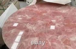 24 Round Pink Quartz Gemstone Dining Table Agate Bar Table Top Cafeteria Decors