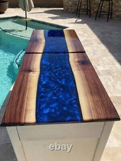 24x12 Blue Epoxy Resin Console Bar Counter Table Slab, Sink Slab Top, Decors