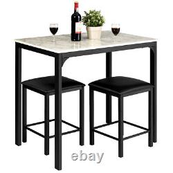 3 Piece Counter Height Dining Set Faux Marble Table and 2 Chairs Kitchen Bar New