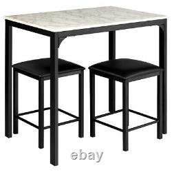 3 Piece Counter Height Dining Set Faux Marble Table and 2 Chairs Kitchen Bar New