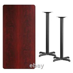 30''x60'' Rectangular Mahogany Table Top with 22''x22'' Bar Height Table Bases