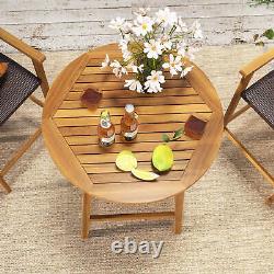 31.5 Patio Round Bar Table Acacia Wood with Umbrella Hole & Slatted Tabletop