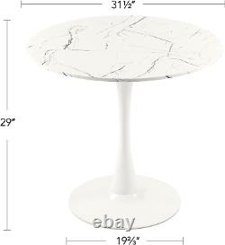 32 Inch round Dining Table with Faux Marble Top for Kitchen Bar Patio and More