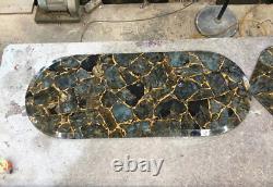 36x12 Labradorite Stone Oval Coffee Table Top, Marble Agate Console Bar Table