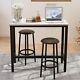39.3'' Bar Table Set Of 2, Faux Marble Table Top, Pu Leather Stools, 3 Piece Pub