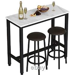 39.3'' Bar Table Set of 2, Faux Marble Table Top, PU Leather Stools, 3 Piece Pub