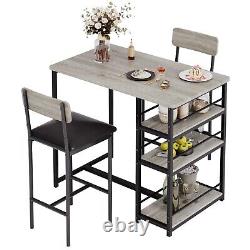 3Pcs Dining Set Table with 2 Height Chairs Bar Stools Wood Top for Small Kitchen