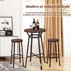 42.5 H Rustic Steel Bar Table Round Wood Top Dining Room Pub Round Table