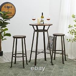 42.5 H Rustic Steel Bar Table Round Wood Top Dining Room Pub Round Table