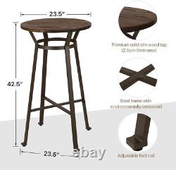 42.5 H Rustic Steel Bar Table round Wood Top Dining Room Pub Table Furniture