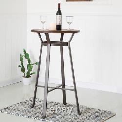42.5 H Rustic Steel Bar Table round Wood Top Dining Room Pub Table Furniture