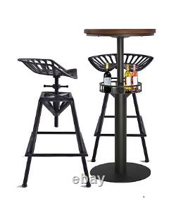 42 Tall Rustic Industrial Bar Table with Storage-19.68 Dia Round Wooden Top