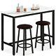 47.2 Bar Table Set Of 2, Faux Marble Table Top, Pu Leather Stools, 3 Piece Pub