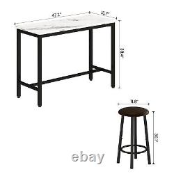 47.2 Bar Table Set of 2, Faux Marble Table Top, PU Leather Stools, 3 Piece Pub