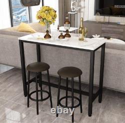 47.2 Bar Table Set of 2, Faux Marble Table Top, PU Leather Stools, 3 Piece Pub