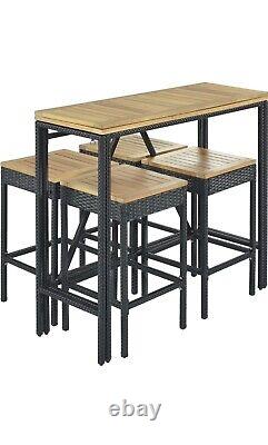5-Piece Outdoor Patio Dining Set with Foldable Acacia Wood Bar Table Top