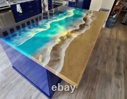 60 x 36 Epoxy Table Top for Kitchen & Bar Counters Unique Resin Ocean Design