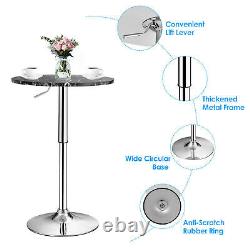 6PCS Round Pub Table Swivel Adjustable Bar Table withFaux Marble Top Black