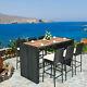 7pcs Rattan Wicker Bar Set Patio Dining Furniture With Wood Table Top 6 Stools