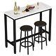 Awqm Bar Table Set Of 2, 47.2 Faux Marble Table Top, Pu Leather Stools, 3 Piece Pu