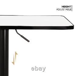 Adjustable Height Bar Cocktail Table White Wood Rectangular Tabletop Pub Kitchen