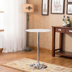 Adjustable Wood and Metal Bar Table Chrome metal base Wood top White MDF+Metal