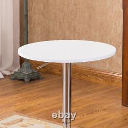 Adjustable Wood and Metal Bar Table Chrome metal base Wood top White MDF+Metal