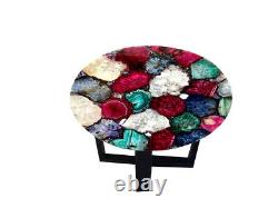 Agate Table Top Mix Round Coffee Geode Center Stone Decors Side Home Natural