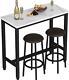 Bar Table Faux Marble Table Top Pu Leather Stools 3 Piece Pub Height Table