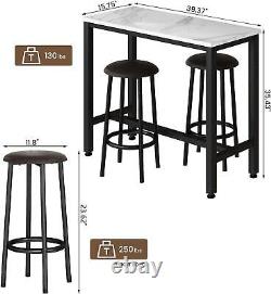 Bar Table Faux Marble Table Top PU Leather Stools 3 Piece Pub Height Table
