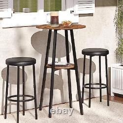 Bar Table, Round Pub Table, 2-Tier Bistro Table with Storage, High Top Table