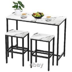 Bar Table Set, 44 Faux Marble Top Bar Table and Chairs Set, Counter White