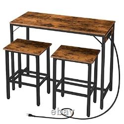 Bar Table Set with Power Outlet, 39.4 Bar Table and 39.4L x 15.7W x 36H