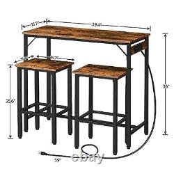 Bar Table Set with Power Outlet, 39.4 Bar Table and 39.4L x 15.7W x 36H