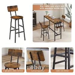 Bar Table Set with Wine Rack, Rustic Brown, 47.24L x 15.75W x 35.43H