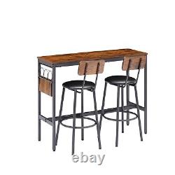 Bar Table Set with Wine Rack, Rustic Brown, Fits 47.24L x 15.75W 35.43H