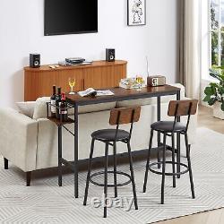 Bar Table Set with Wine Rack, Rustic Brown, Fits 47.24L x 15.75W 35.43H