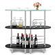 Bar Table Wine Storage Home Liquor Pub Table Withtempered Glass Top & 2 Shelves