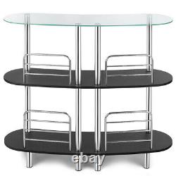 Bar Table Wine Storage Home Liquor Pub Table withTempered Glass Top & 2 Shelves